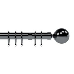 28mm Nikola Polished Graphite Ball End Metal Curtain Pole Set 150cm Grey Grey