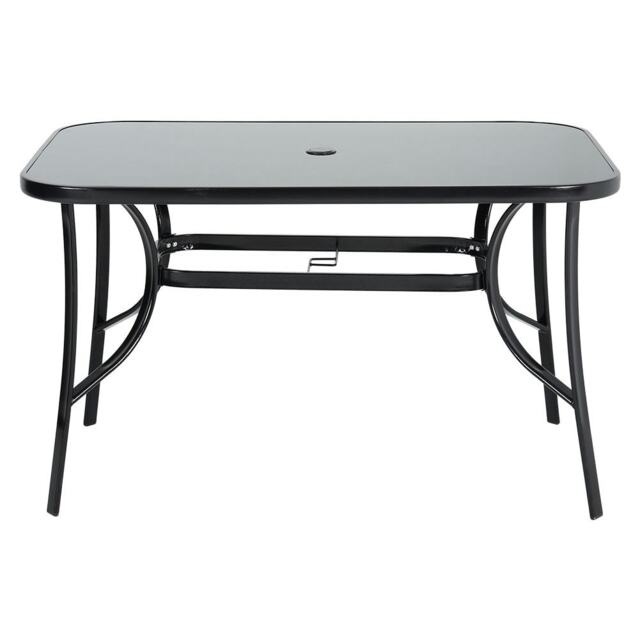 Living and Home Rectangle Metallic and Tempered Glass Garden Table with Parasol Hole