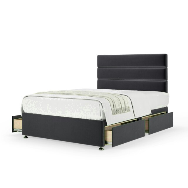 Graphite Plush Velvet 4 Drawer Divan Base and Milan Headboard King Size