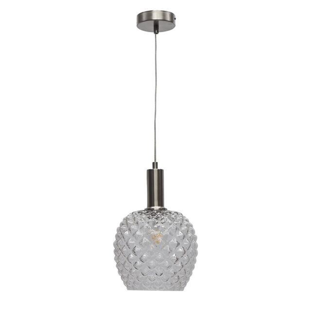 Baine - Clear Textured Glass Satin Nickel Deco Pendant Fitting