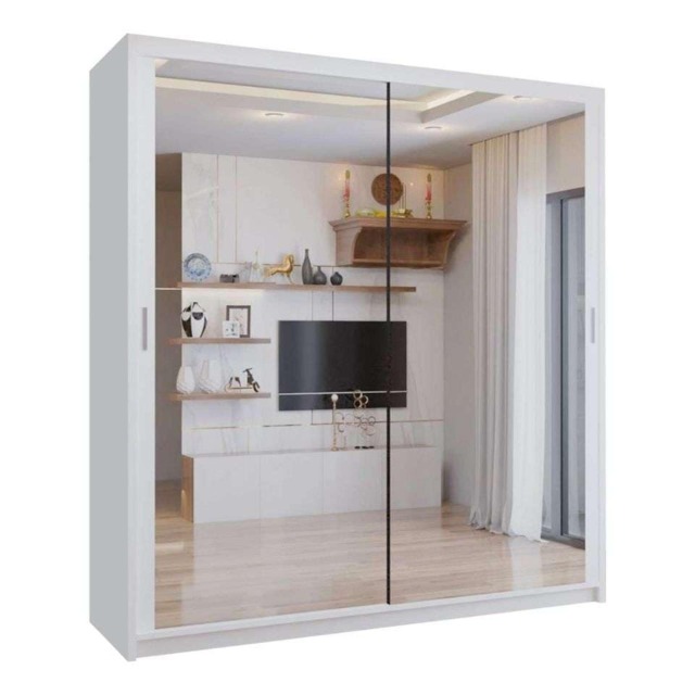Sliding wardrobes 4U Modern Full Mirror Sliding Door Wardrobe Multi Size (90-203cm) & Color Options White White 120cm 120cm