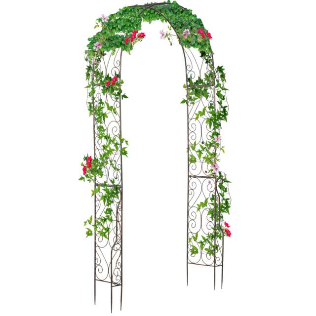 Outsunny Metal Garden Arch Arbour Rose Climbing Archway Plant Wedding Decorative Black