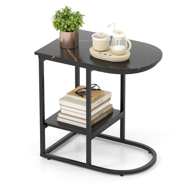 COSTWAY C-Shaped End Table Sofa Side Table Black Black