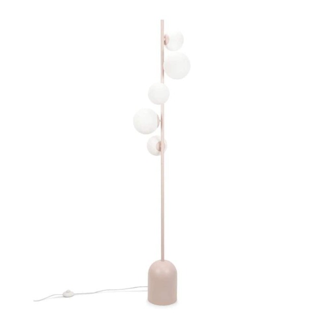 ValueLights Marlow Blush Pink Metal 5 Way Standing Floor Lamp with Glass Globe Lampshades & Bulbs Pink