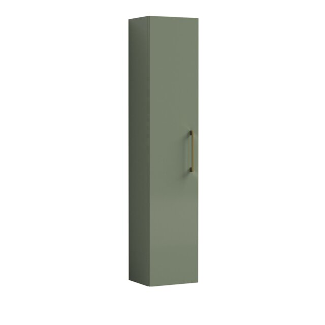 Balterley Level Modern Bathroom 1 Soft Close Door Wall Hung Tall Storage Unit with Handle Green Satin Green
