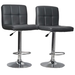 Gr8 Home 2 x Dark Grey Faux Leather Swivel Chairs Breakfast Bar Stool Chrome Gas Lift Set