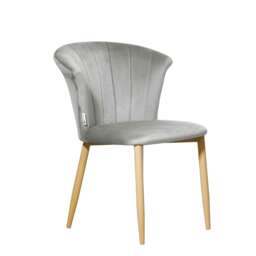 Single Elsa Velvet Dining Chair with Wooden Legs, Curved Back & Comfortable Seating Grey