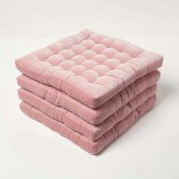 Homescapes 4 x Seat Pads Luxury Cotton Velvet Indoor Outdoor Garden Dining Cushion Pink 40 x 40 cm 4