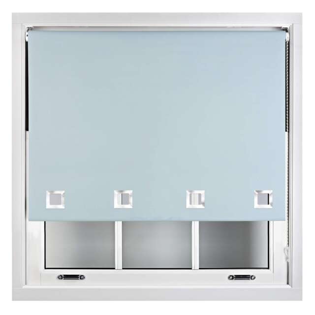 FURNISHED Blackout Roller Blinds with Large Square Eyelets Made to Measure Window Shade Blue Duck Egg Blue (W) 240cm x (L) 165cm