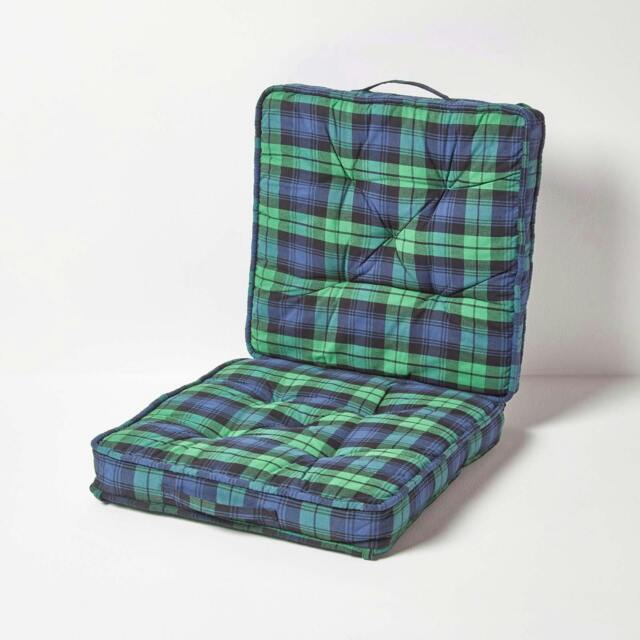 "Homescapes Blackwatch Tartan Cotton Travel Support Booster Cushion Green Blackwatch 50cm x 50cm (20"" x 20"")"