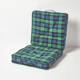 "Homescapes Blackwatch Tartan Cotton Travel Support Booster Cushion Green Blackwatch 50cm x 50cm (20"" x 20"")"