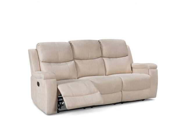 Beige Fabric 3 Seater Manual Recliner Sofa VISCONTI