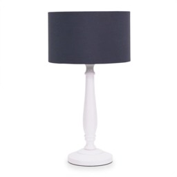 ValueLights Victoria White Wood Table Lamp Navy Blue Shade and Bulb