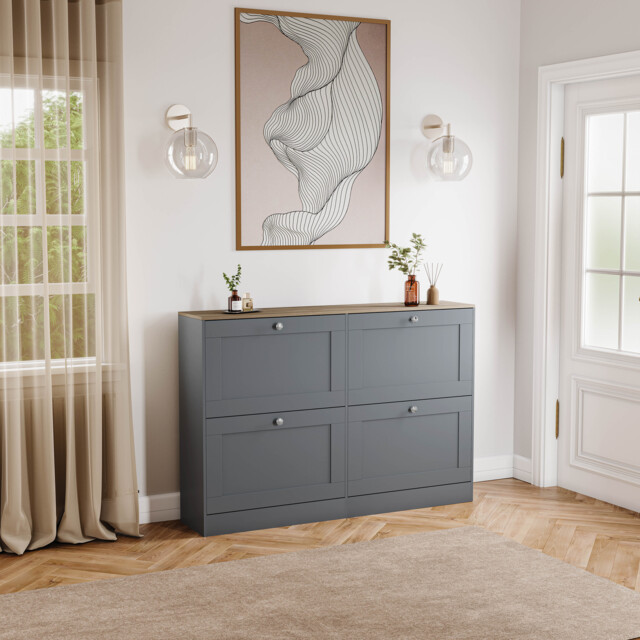 Vida Designs 4 Drawer Shoe Cabinet Hallway Storage Unit Home Entrance Organiser - Grey & Oak