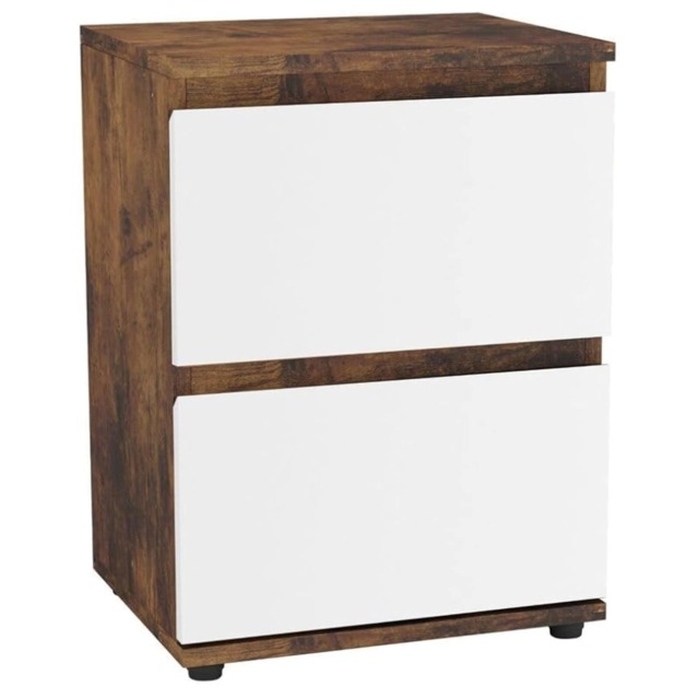 URBNLIVING 2 Drawer Bedside Cabinet Handle Free Nightstand Multi Rustic Brown Carcass + White Drawers 1