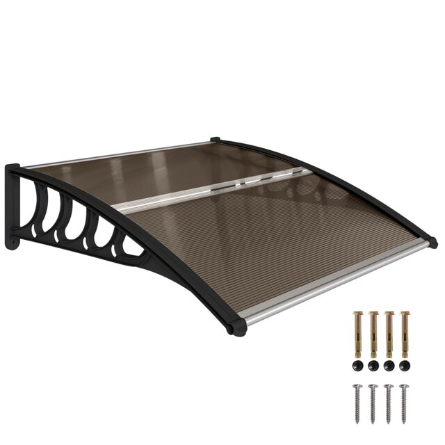 Outsunny Door Canopy Outdoor Awning Rain Shelter for Window Porch, Brown Brown