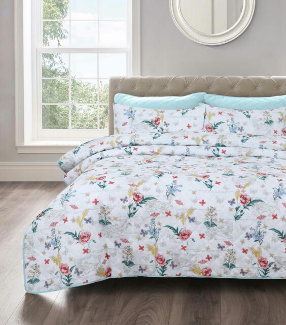 Velosso Sacramento Floral Cotton Blend Quilted Bedspread Set Multi Multi Double