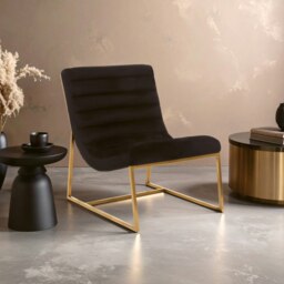 Orsina Black Velvet Cocktail Chair, Curved Accent Chair, Gold Steel Frame Velvet Upholstered Chair for Living Room