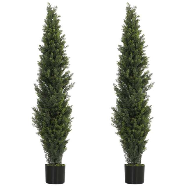 HOMCOM Set of 2 Decorative Artificial Plants Cypress in Weighted Pot, 150cm