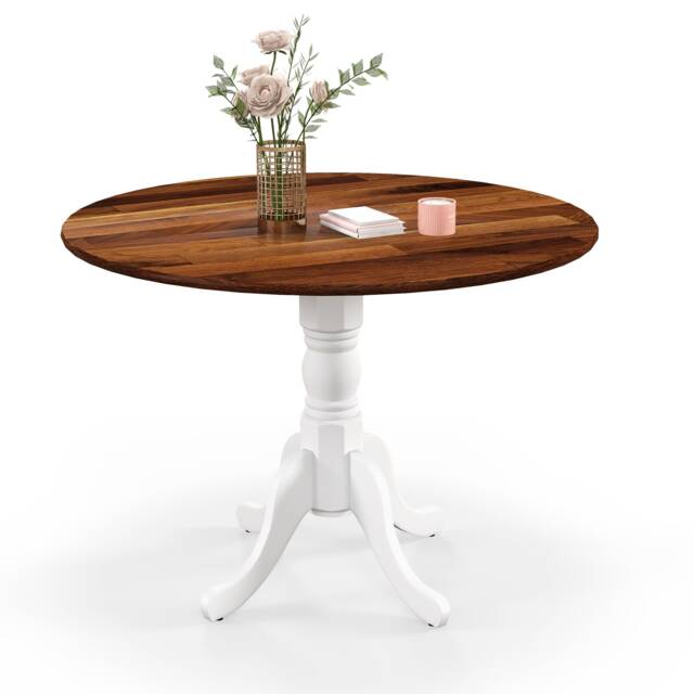 COSTWAY Wooden Dining Table with Round Tabletop Brown
