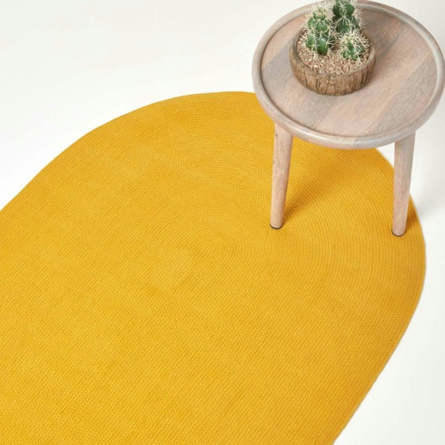 Homescapes Mustard Yellow Handmade Woven Braided Oval Rug - 90 x 150 cm Yellow Mustard Yellow