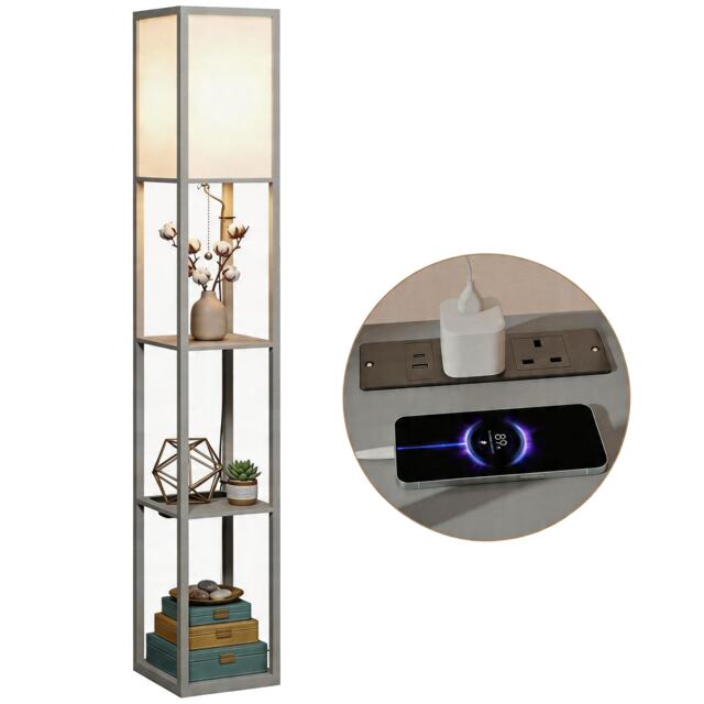 HOMCOM Floor Lamp with 3-Tier Storage Shelf for Home Office