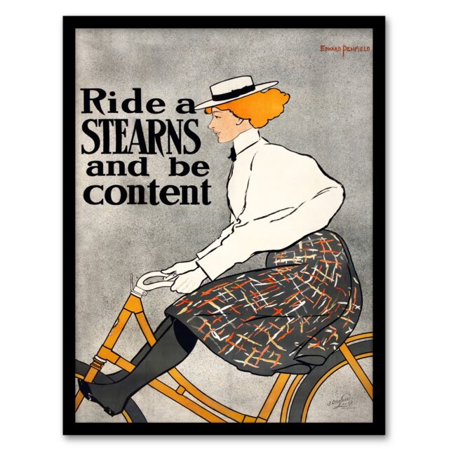 Edward Penfield Framed Wall Art Ride a Stearns Vintage Bicycle Ad Home Décor