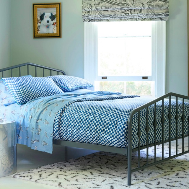 Blue Petite Painted Check Duvet Cover Set Blue Super King Blue Super King