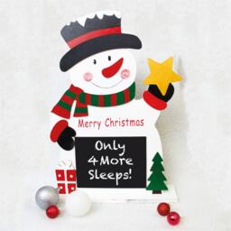 St Helens WOODEN WHITE SNOWMAN ON STAND WITH CHALKBOARD WI