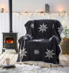 Snowflake Grey Sherpa Fleece Throw
