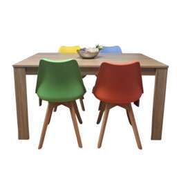 Dining Table and 4 Chairs Oak Effect Wood 4 colourful Plastic Tulip Chairs Dining Room Yellow One Size 5