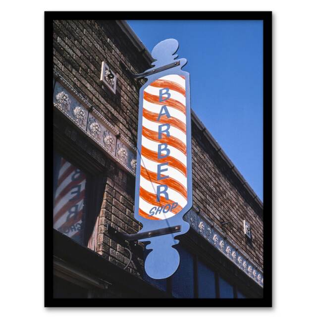 "Retro Barber Shop Sign Photograph Margolies Framed Wall Art Print 12X16"""