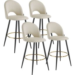 Bar Stool Rachel with backrest and velvet look cover, 49 x 58 x 110 cm Cream cream/black 58 x 49 x 110 cm 4