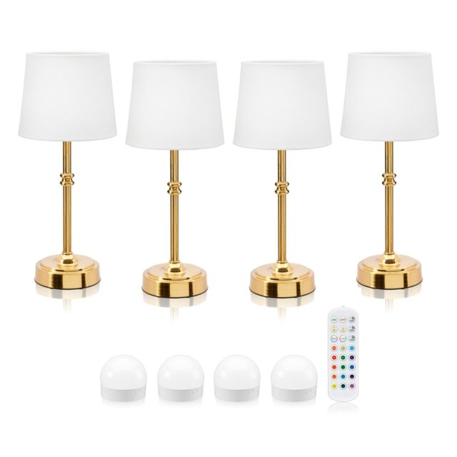 Omniance Siena Rechargeable Wireless Table Lamp with Remote White Brass & White