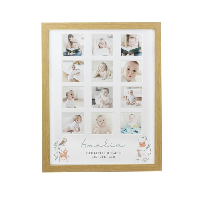 Personalised Woodland Animal Oak Multi Photo Frame Brown One Size