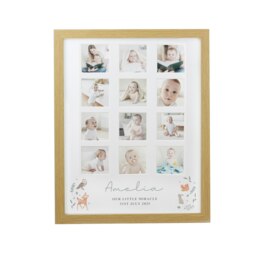 Personalised Woodland Animal Oak Multi Photo Frame Brown One Size