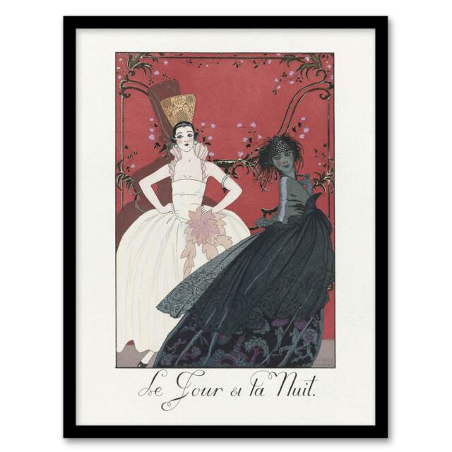 "Day and Night Parisian Fashion Advert Barbier Framed Wall Art Print 12X16"""