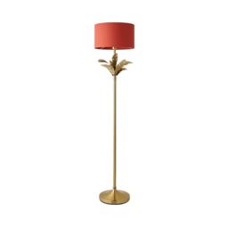 ValueLights Christina Gold Palm Leaf Floor Lamp Rust Red Shade and Bulb