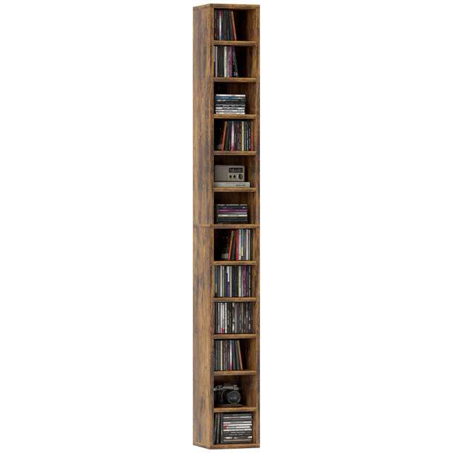 HOMCOM 204 CD Storage Unit, Storage Tower with 12 Cubes, 175cm Tall Bookcase for Living Room, Home Office, Study Room, Rustic Brown