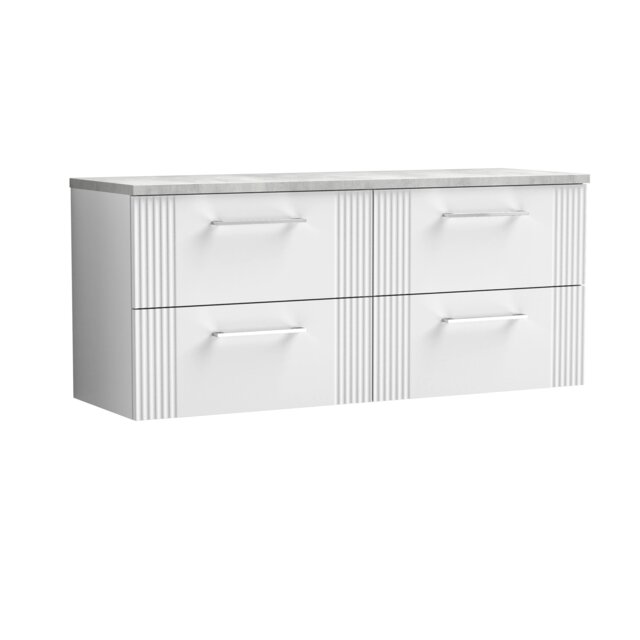 Balterley Partial Fluted 4 Drawer Wall Hung Vanity Unit with Bellato Laminate Worktop White Satin White 3