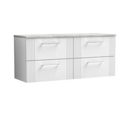 Balterley Partial Fluted 4 Drawer Wall Hung Vanity Unit with Bellato Laminate Worktop White Satin White 3