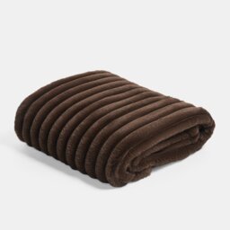 OHS Faux Fur Ribbed Fleece Throw Over Bed Blanket Winter Warm Supersoft - 125 x 150cm