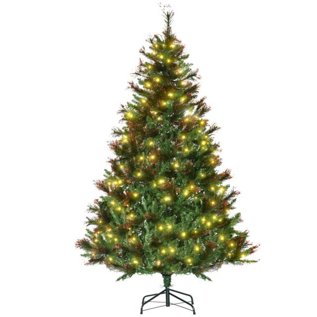 HOMCOM 1.8m 6ft PreLit Christmas Tree Artificial Spruce Xmas Tree Warm White LED Holiday Decor with Metal Stand