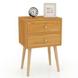 COSTWAY Nightstand 2-Drawer Bedside Table w/Storage Natural Brown
