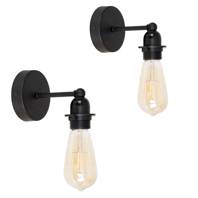 ValueLights Cambourne Pair Black Indoor Wall Light and Bulb