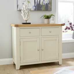 Melbourne 2 Drawer 2 Doors Sideboard Solid Wooden Cabinet Oak Top White White