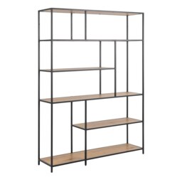 Seaford Bookcase with 1 Drawer and 5 Shelves in Black and Oak