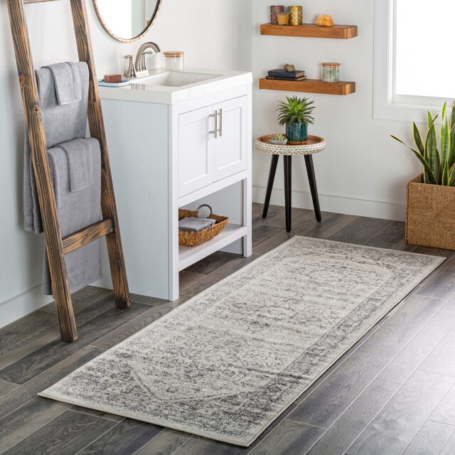LIVABLISS Chester-Vintage Traditional Boho Rug 80 x 220 cm Grey White