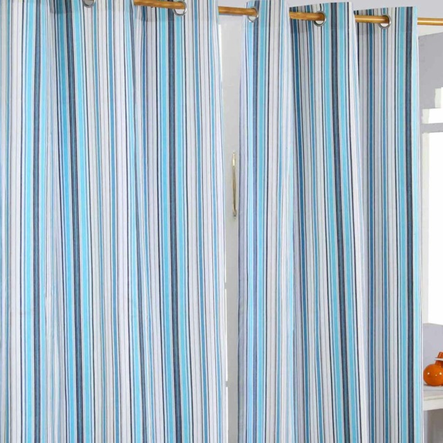 Homescapes New England Stripes Ready Made Blue Curtain Pair - 137 x 182 cm Drop Blue Blue
