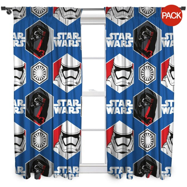 Star Wars Episode VII Awaken Pencil Pleat Curtains (Pack Of 2) - Blue - 66in x 54in Blue
